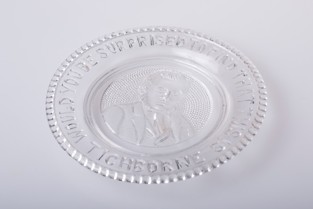 Souvenir glass dish sold during the Tichborne Trials, 1871 - 1874