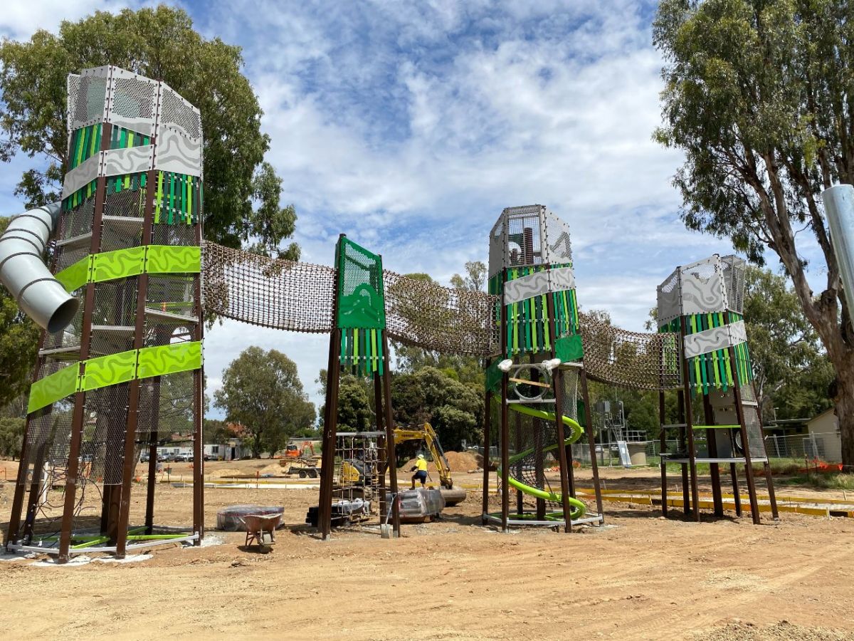 Construction of the playground towers are progressing