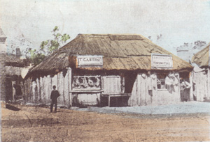 Drawing of 19th Century butchers shop in Wagga