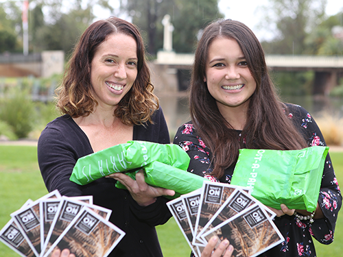 Alice Kent and Kimberly Parker with the new compostable bags and What's On Guide