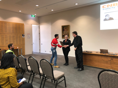 Council's Work Health & Safety Advisor Julie Philpott thanks guest speakers, Michelle and Rob Rath, for their powerful Safety Week 2019 presentation.