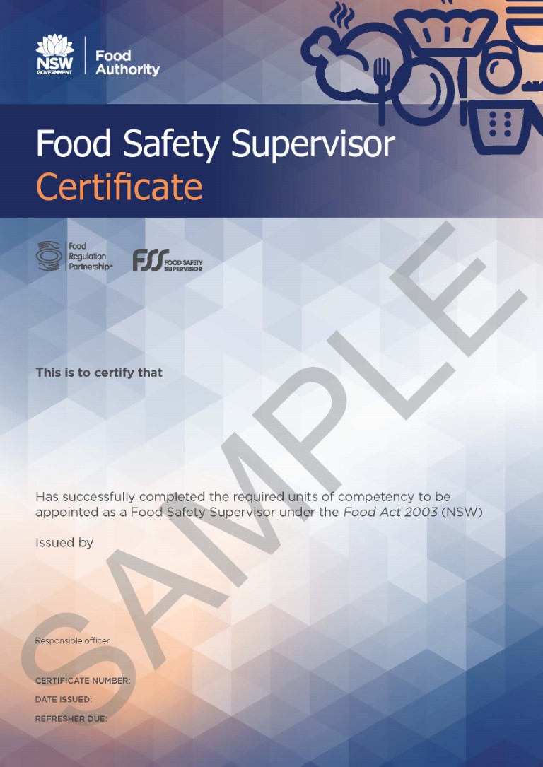 Food Safety Supervisor Certificate Example