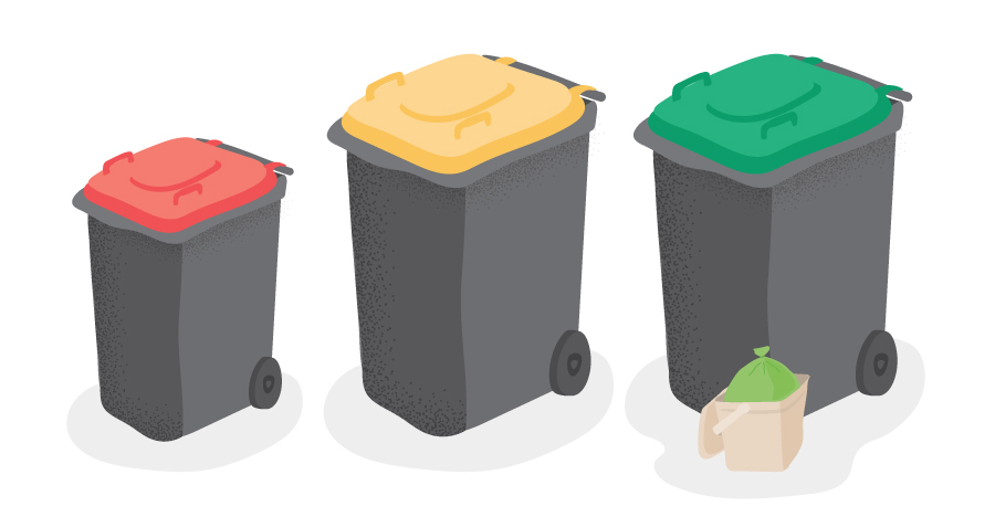 drawing of the three different types of bins